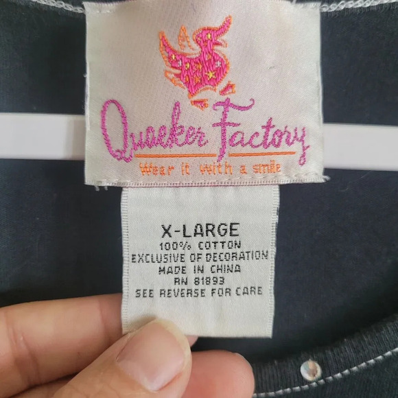 Quacker Factory Tropical Tunic Shirt Womens Size XL Black Rhinestone Embroidered - Picture 5 of 7